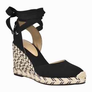 Nine West Friend Ankle Wrap Espadrille Wedge Sandals - Black - Ireland (NC8069574)